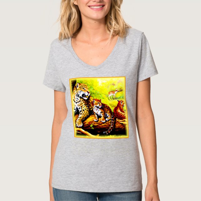 Jaguar Mom and Cubs Relaxing in Jungle. Buy Now T-Shirt (Front)
