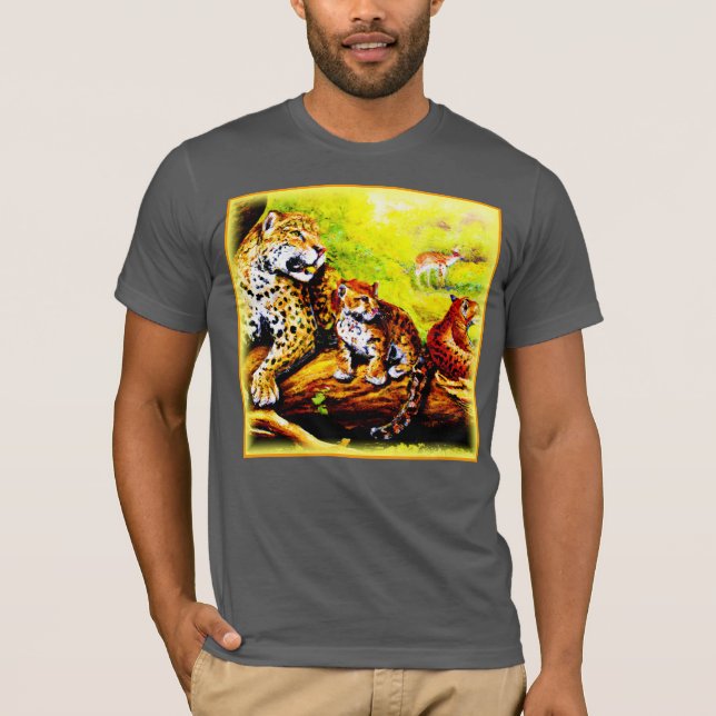 Jaguar Mom and Cubs Relaxing in Jungle. Buy Now T-Shirt (Front)
