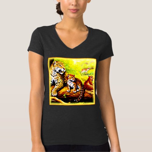 Jaguar Mom and Cubs Relaxing in Jungle Buy Now T_Shirt