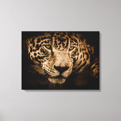 Jaguar on Black and Intense Yellow Eyes Canvas Print