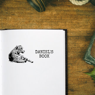 Jaguar on Ledge This Book Belongs To Bookplate Self-inking Stamp
