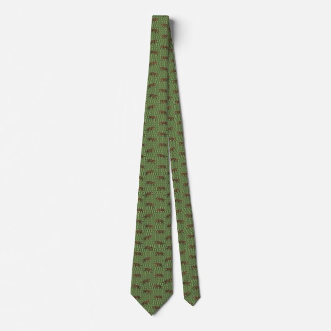 Jaguar On Vintage Green Pattern Neck Tie (Front)