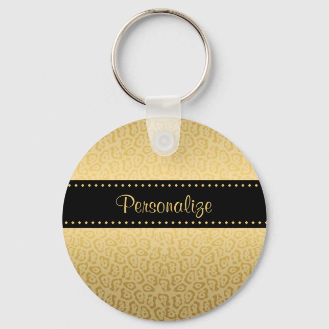 Jaguar Pattern Luxury Black and Gold Animal Print Keychain (Front)
