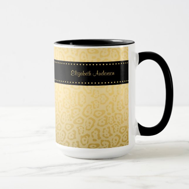 Jaguar Pattern Luxury Black and Gold Animal Print Mug (Right)