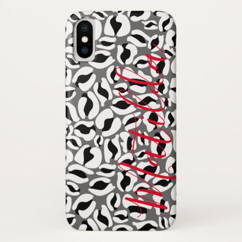 Jaguar Pattern Print Black White Personalized Name iPhone X Case
