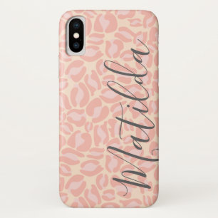 Jaguar Pattern Print Pink Pastel Personalized Name iPhone X Case