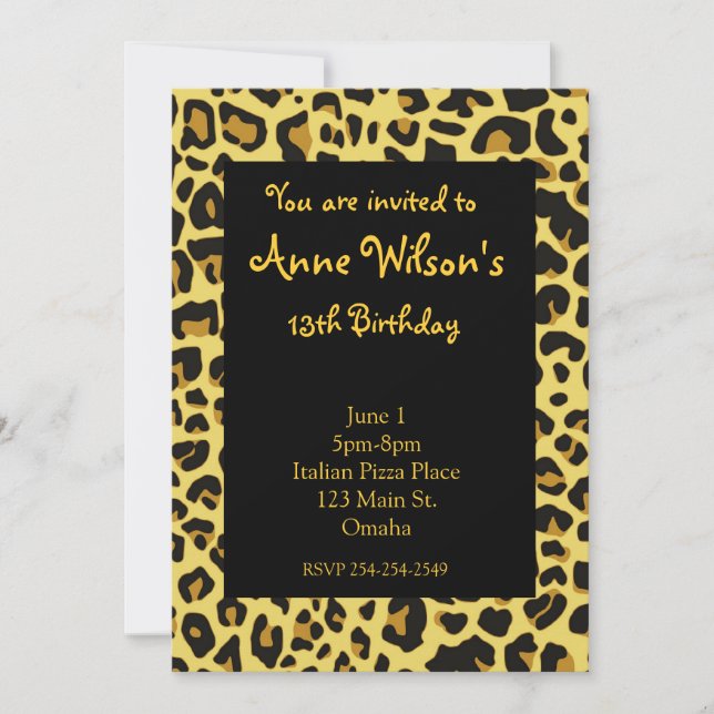 Jaguar Print Girls Invitation (Front)