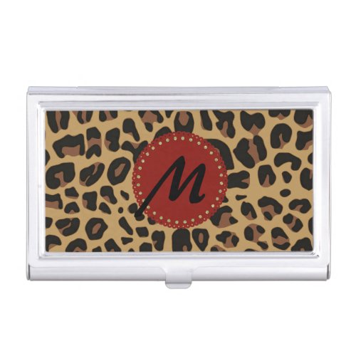 Jaguar Print Monogram Business Card Case