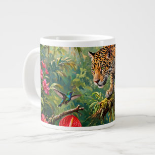 Jaguar Rainforest Hummingbird Butterflies Flowers Giant Coffee Mug