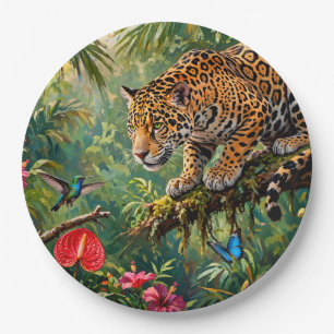 Jaguar Rainforest Hummingbird Butterflies Flowers Paper Plates