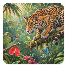 Jaguar Rainforest Hummingbird Butterflies Flowers