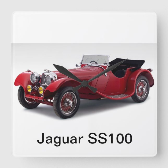 Jaguar SS100 Square Wall Clock (Front)