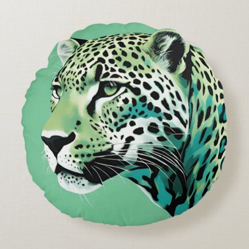 Jaguar Teal Blue Green  Round Pillow