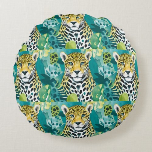 Jaguar Teal Round Pillow