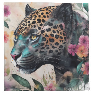 Jaguar Watercolor Floral Art Cloth Napkin