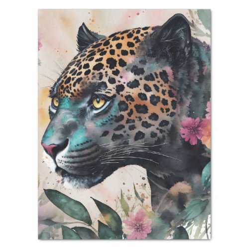 Jaguar Watercolor Floral Art Tissue Paper