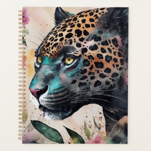 Jaguar Watercolor Floral Artwork Flat Card Planner