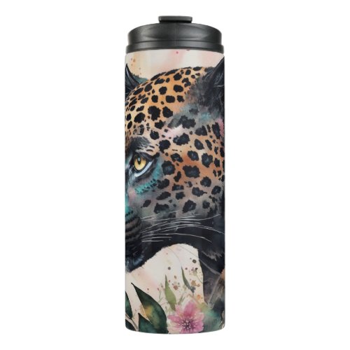 Jaguar Watercolor Floral Artwork Flat Card Thermal Tumbler