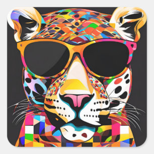 Jaguar Wearing Sunglasses Square Sticker