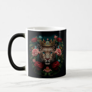 Jaguar with Crown in Flowers Painting Color Morph Mug
