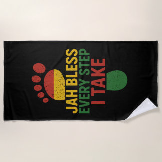 Jah Bless Every Step I take Rasta Beach Towel