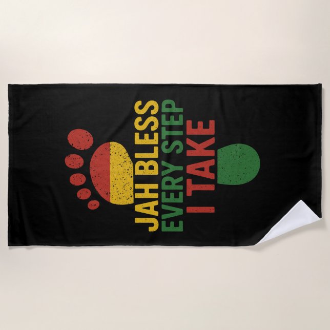 Jah Bless Every Step I take Rasta Beach Towel (Front)