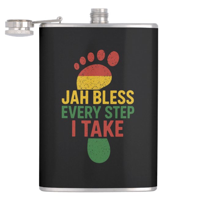 Jah Bless Every Step I take Rasta Flask (Opened)