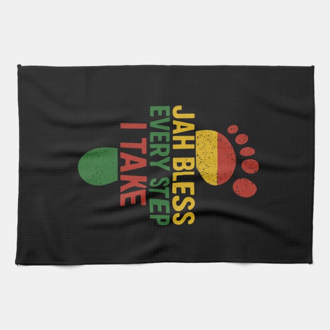 Jah Bless Every Step I take Rasta Kitchen Towel (Horizontal)