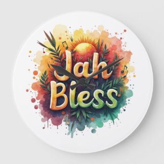 Jah Bless Reggae Watercolor Large Clock