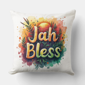 Jah Bless Reggae Watercolor Throw Pillow