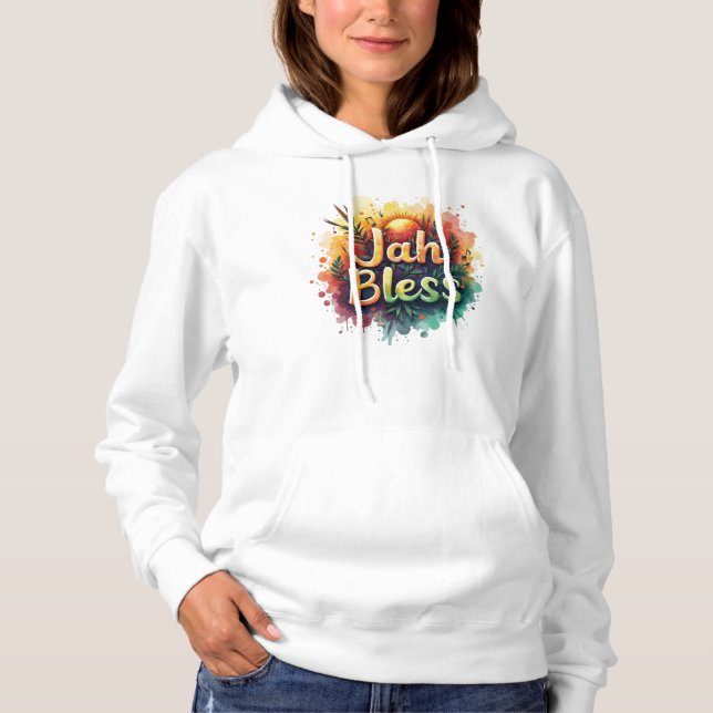 Jah Bless Reggae Watercolor Women’s Hoodie (Front)