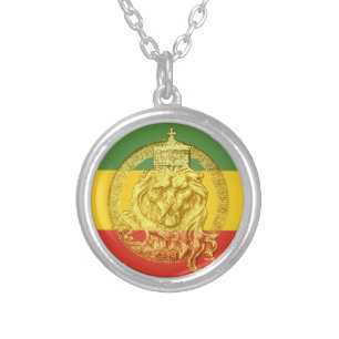 Jah Rastafari Gold Lion of Judah Silver Plated Necklace