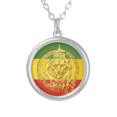 Jah Rastafari Gold Lion of Judah Silver Plated Necklace