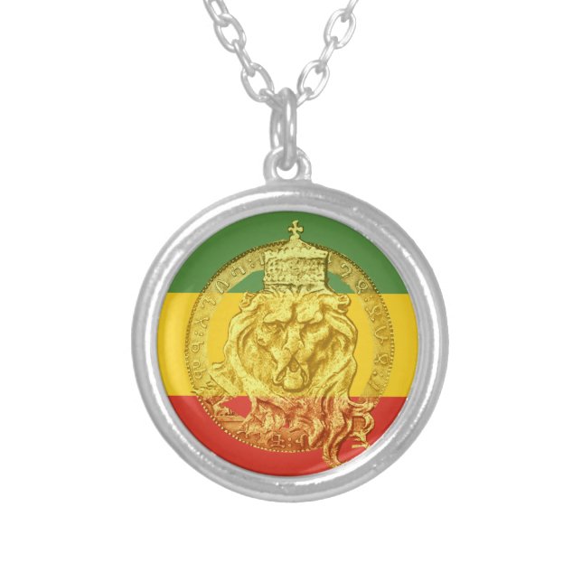Jah Rastafari Gold Lion of Judah Silver Plated Necklace (Front)