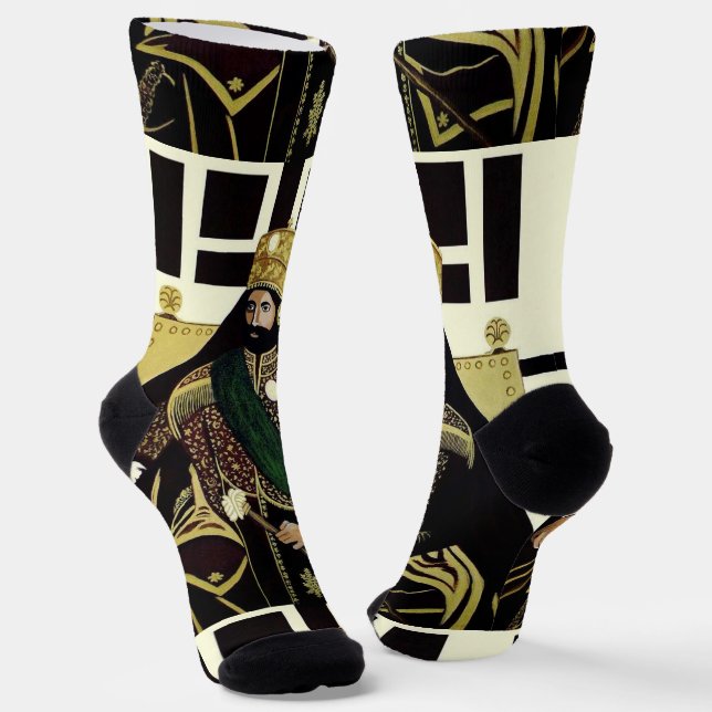 Jah Rastafari Haile Selassie I HIM Rasta Socks (Angled)