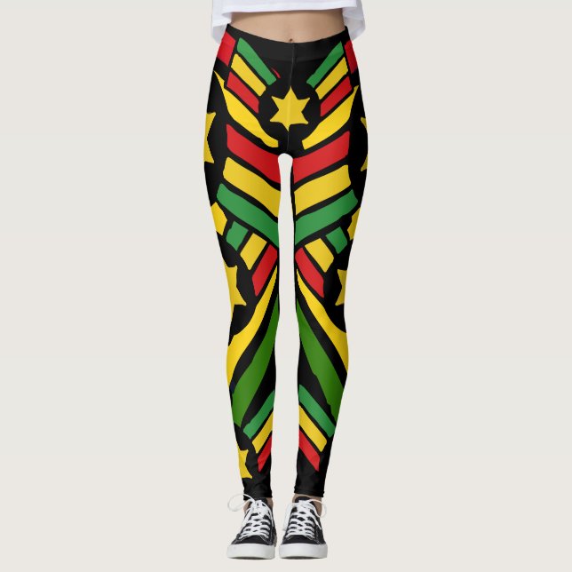 Jah Rastafari Irie Jamaican Rasta Leggings (Front)