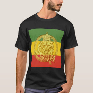 Rasta T-Shirt Jah Star Wear Lion Of Judah Gold Embroidered Black/white
