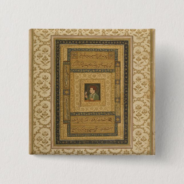 Jahangir holding a picture of the Madonna, inscrib Pinback Button (Front)