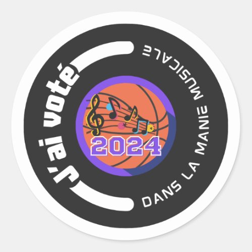 Jai vot 2024 noir et blanc classic round sticker