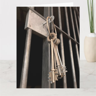 Jail Cell With Closed Door And Bunch Of Keys Card