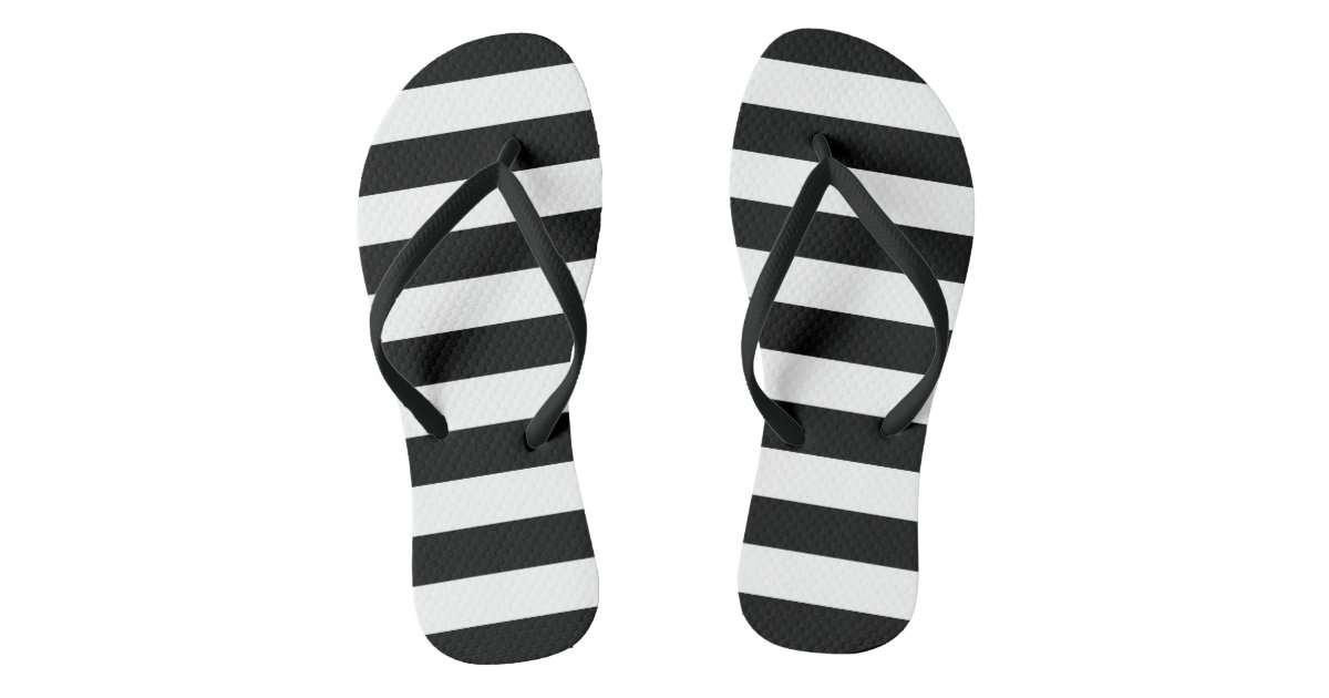 black and white striped flip flops