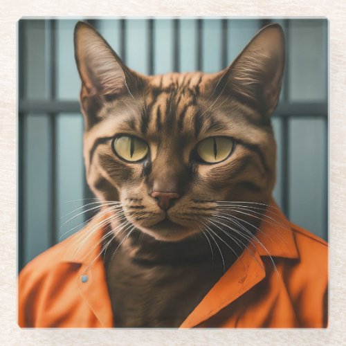Jailhouse Meow Glass Coaster