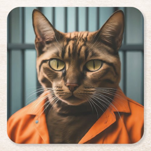 Jailhouse Meow Square Paper Coaster
