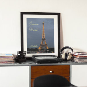 J'aime Paris Eiffel Tower at Night Poster