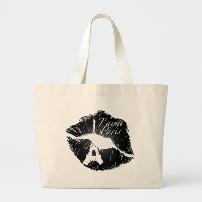 J'aime Paris Lips Large Tote Bag (Front)