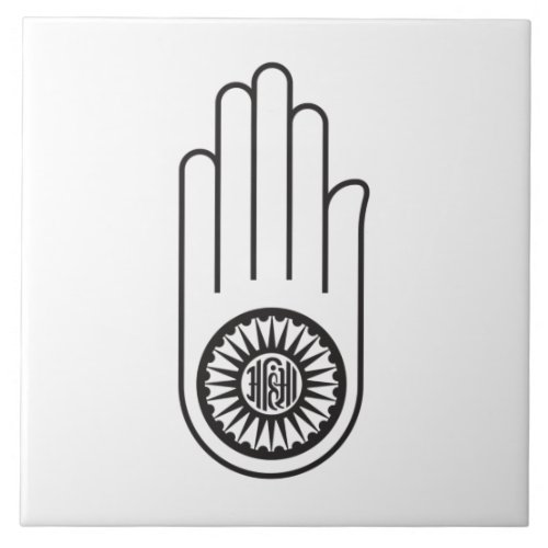 Jain Symbol of Ahimsa Hand of Non_Violence Ceramic Tile