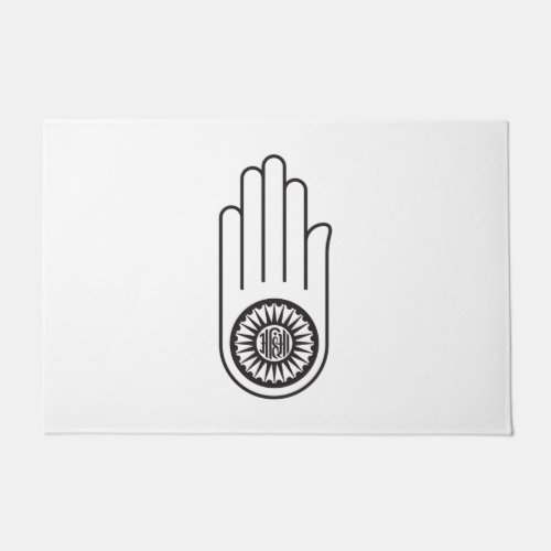Jain Symbol of Ahimsa Hand of Non_Violence Doormat