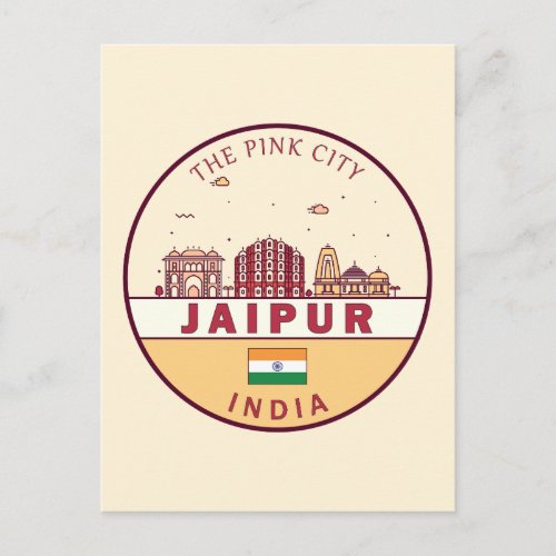 Jaipur India City Skyline Emblem Postcard