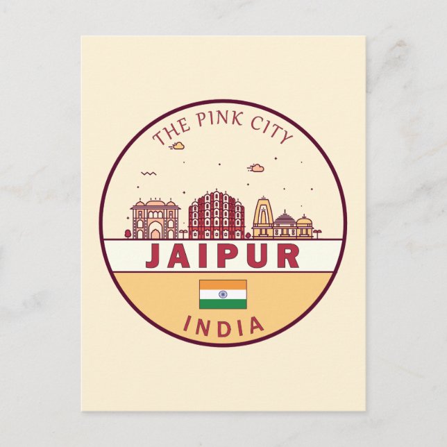 Jaipur India City Skyline Emblem Postcard (Front)