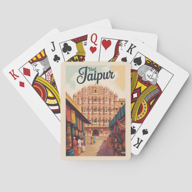 Jaipur India Hawa Mahal Illustration Travel Art Poker Cards (Back)
